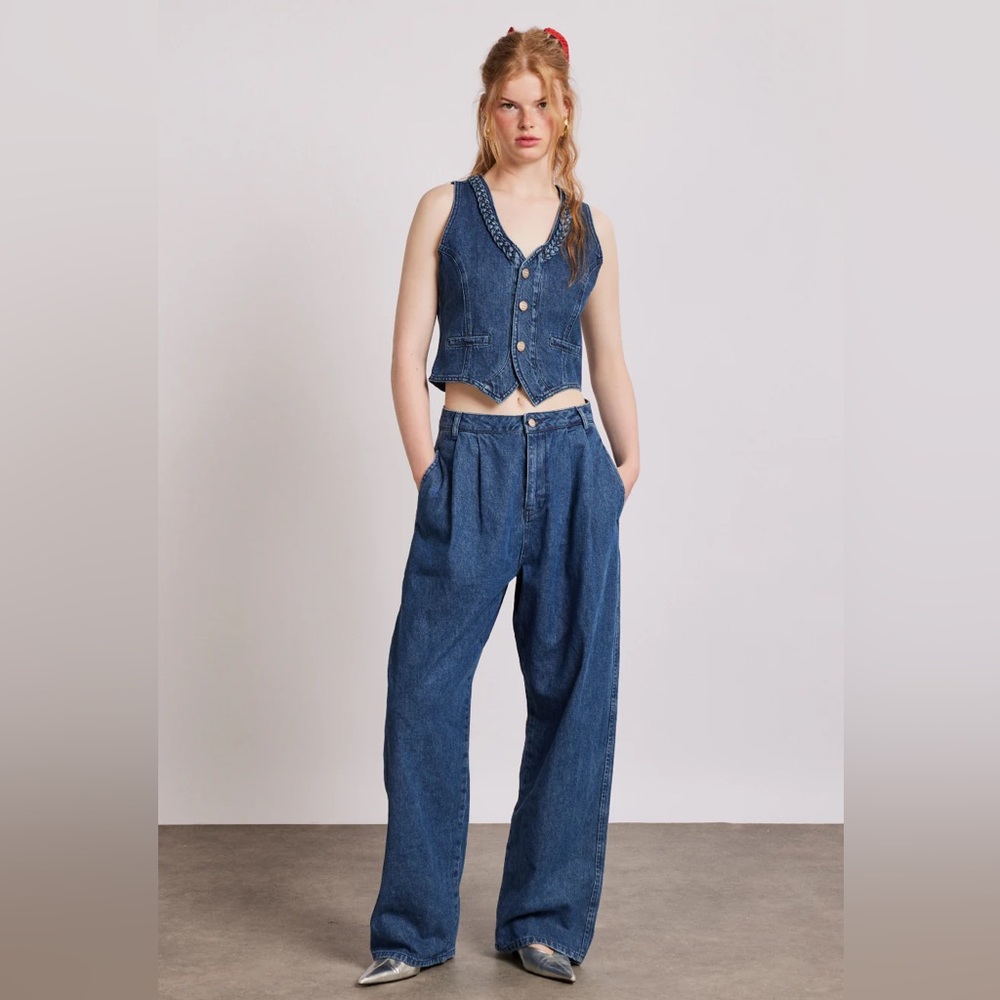 Damson Madder - Isla Denim Waistcoat Top in Vintage Wash Blue